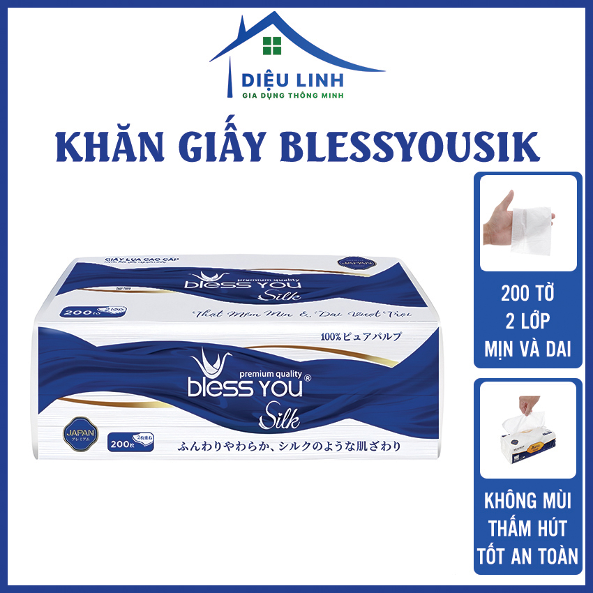 Khăn giấy lụa bless you silk lớp cao cấp gói 200 tờ dieulinhshop