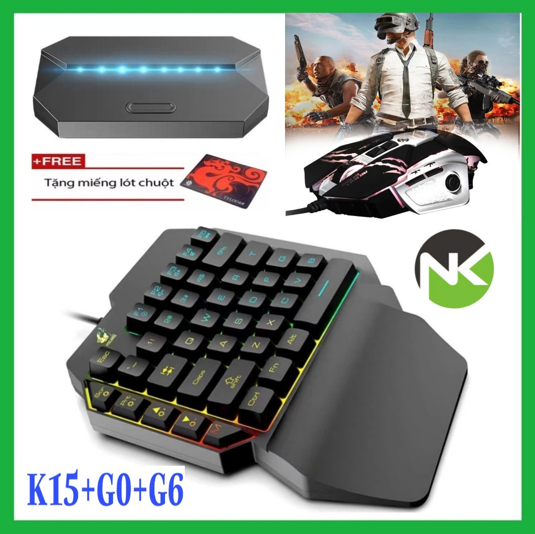 [HCM]Combo Trọn Bộ Bàn Phím K15 + Chuột + Hộp Chuyển Đổi G6 chơi game PUBG Mobile cho Android IOS iPad như PC - NK