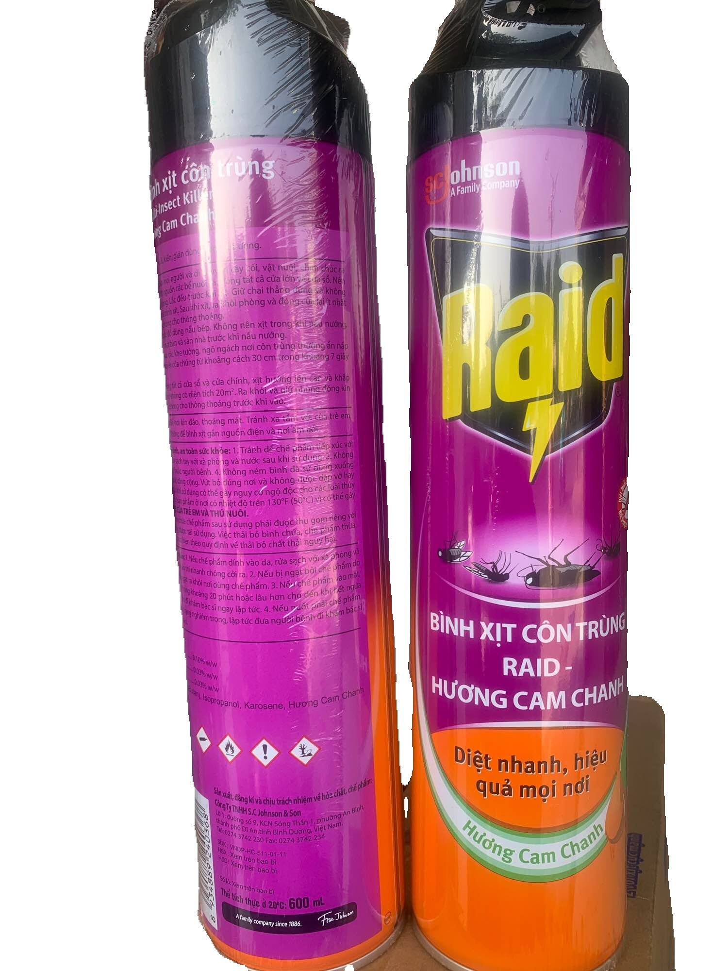 Combo 2 bình xịt côn trùng RAID hương cam chanh chai 600ml