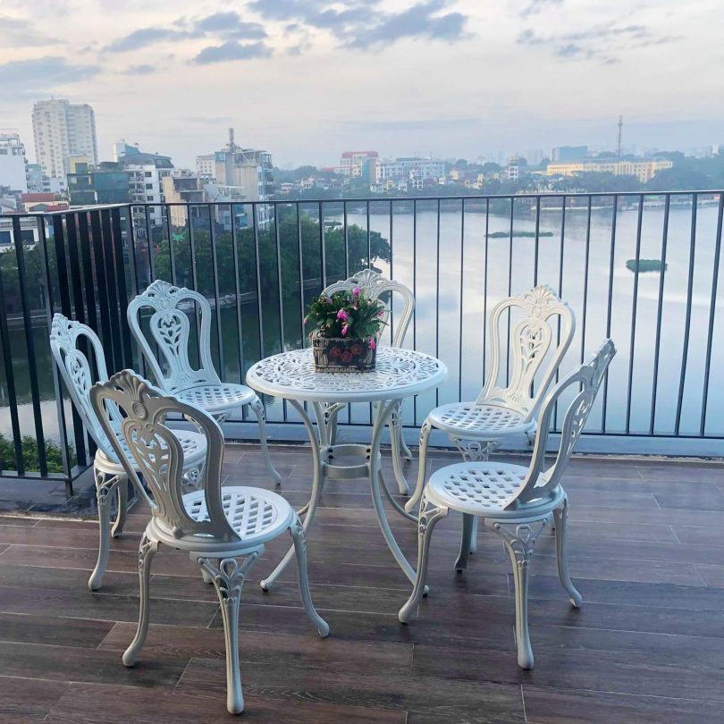 Bộ bàn ghế nhôm đúc, bàn ghế sân vườn, bàn ghế ngoài trời(1 bàn 6 ghế)