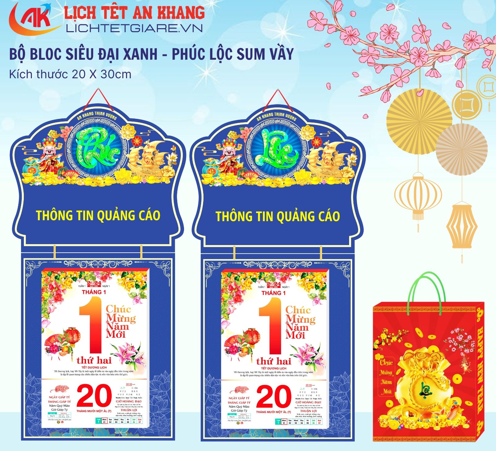 Bộ Lịch Bloc Khánh Xanh Treo Tường An Khang