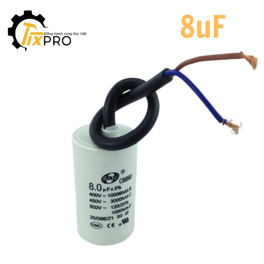 Tụ khởi động CBB60 8UF 450V SENJU màu trắng loại xịn