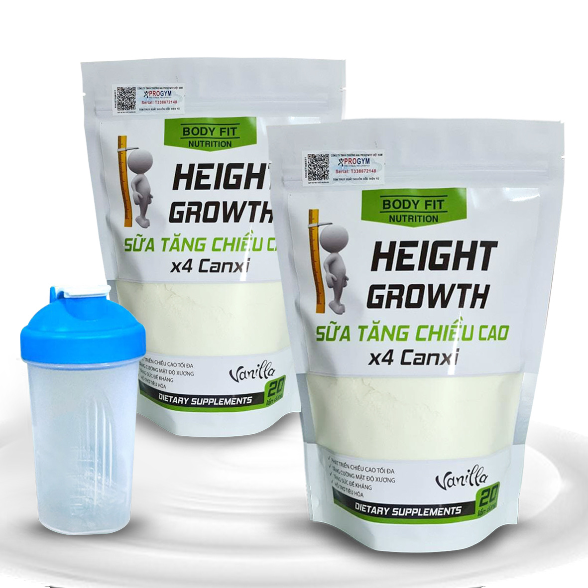 Combo 2 Túi Sữa Tăng Chiều Cao Gấp 4 Lần Canxi HEIGHT GROWTH Tặng bình lắc