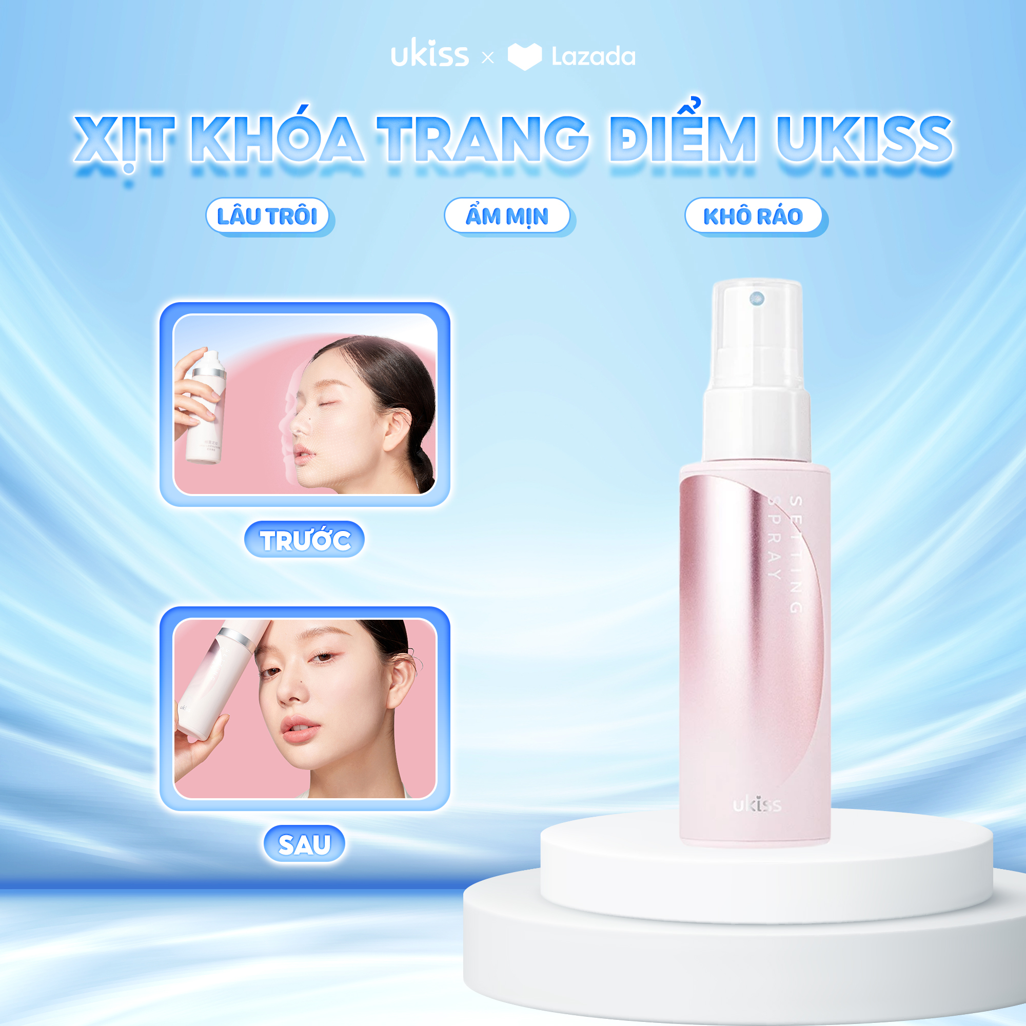 Ukiss Xịt Khóa Lớp Trang Điểm Ẩm Mịn Lâu Trôi Khô Ráo Tự Nhiên 60ml