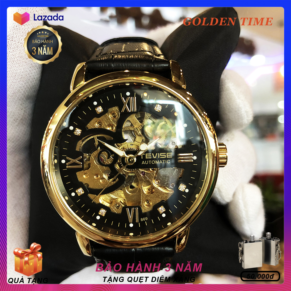 Đồng hồ, Đồng hồ cơ nam TEVISE T869 automatic, Dây da cao cấp, Full hộp, chống nước, chống xước, Thẻ bảo hành 3 năm