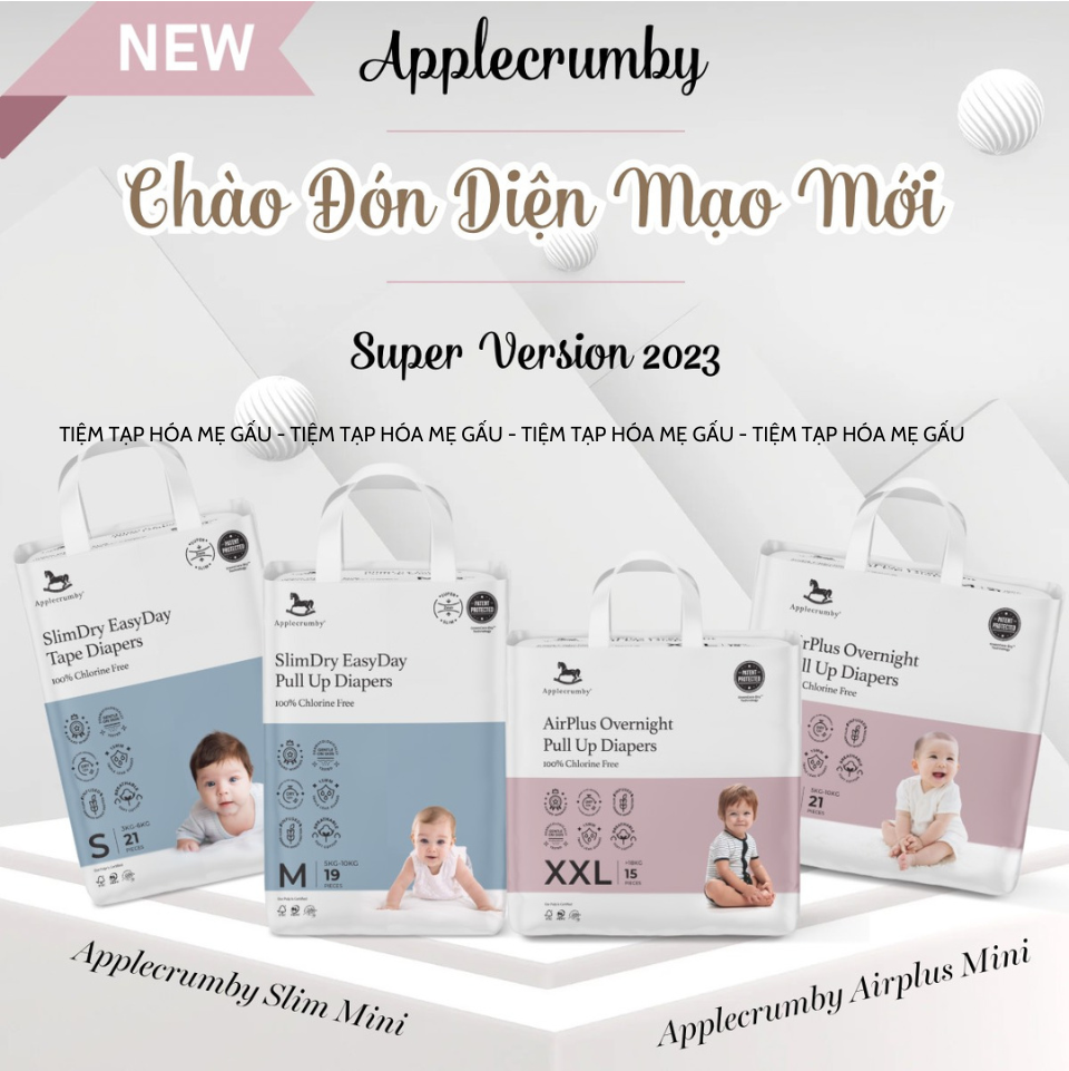 Bỉm dán/quần APPLECRUMBY Overnight + SLIM cao cấp Malaysia cho bé (1 bịch)