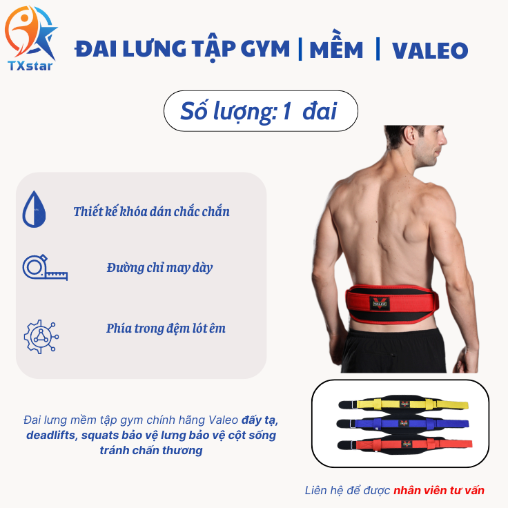 Đai lưng mềm tập gym valeo, phụ kiện tập gym chính hãng
