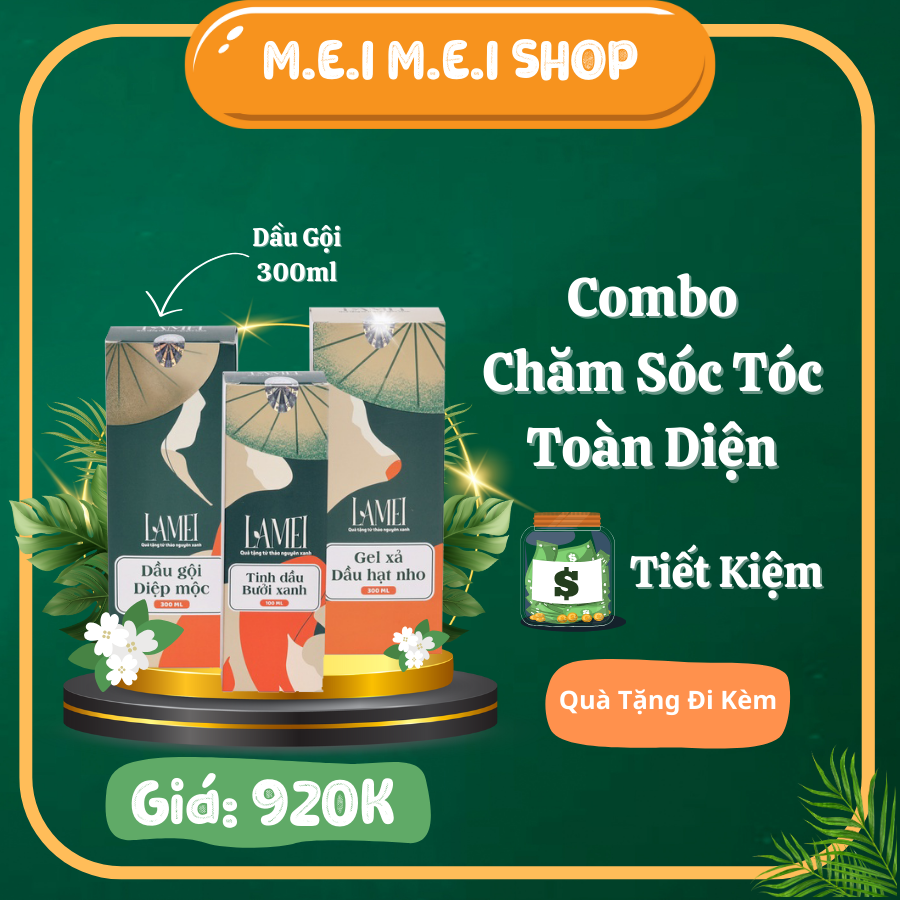 Combo Dầu Gội 300 ml, Gel Xả 300 ml Và Tinh Dầu Bưởi Xanh Lamei 100 ml Chăm Sóc Tóc Toàn Diện
