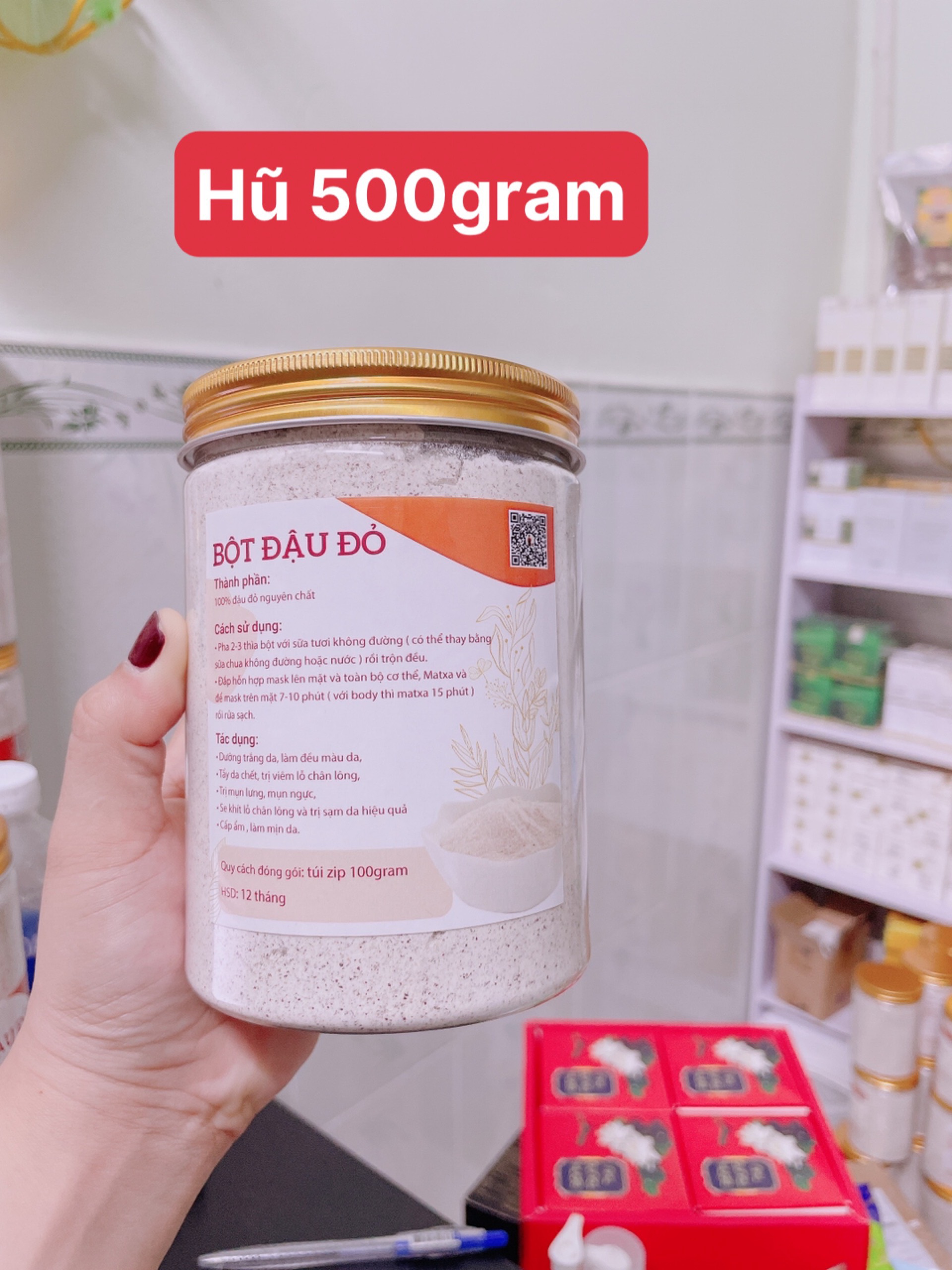 Hũ 500gram Bột đậu đỏ nguyên chất nhà làm 500gram