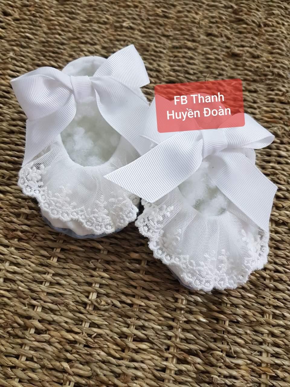 Giày vải tập đi bé gái - màu trắng gắn nơ - giày công chúa thiết kế-giày vải handmade - giày sơ sinh bé gái