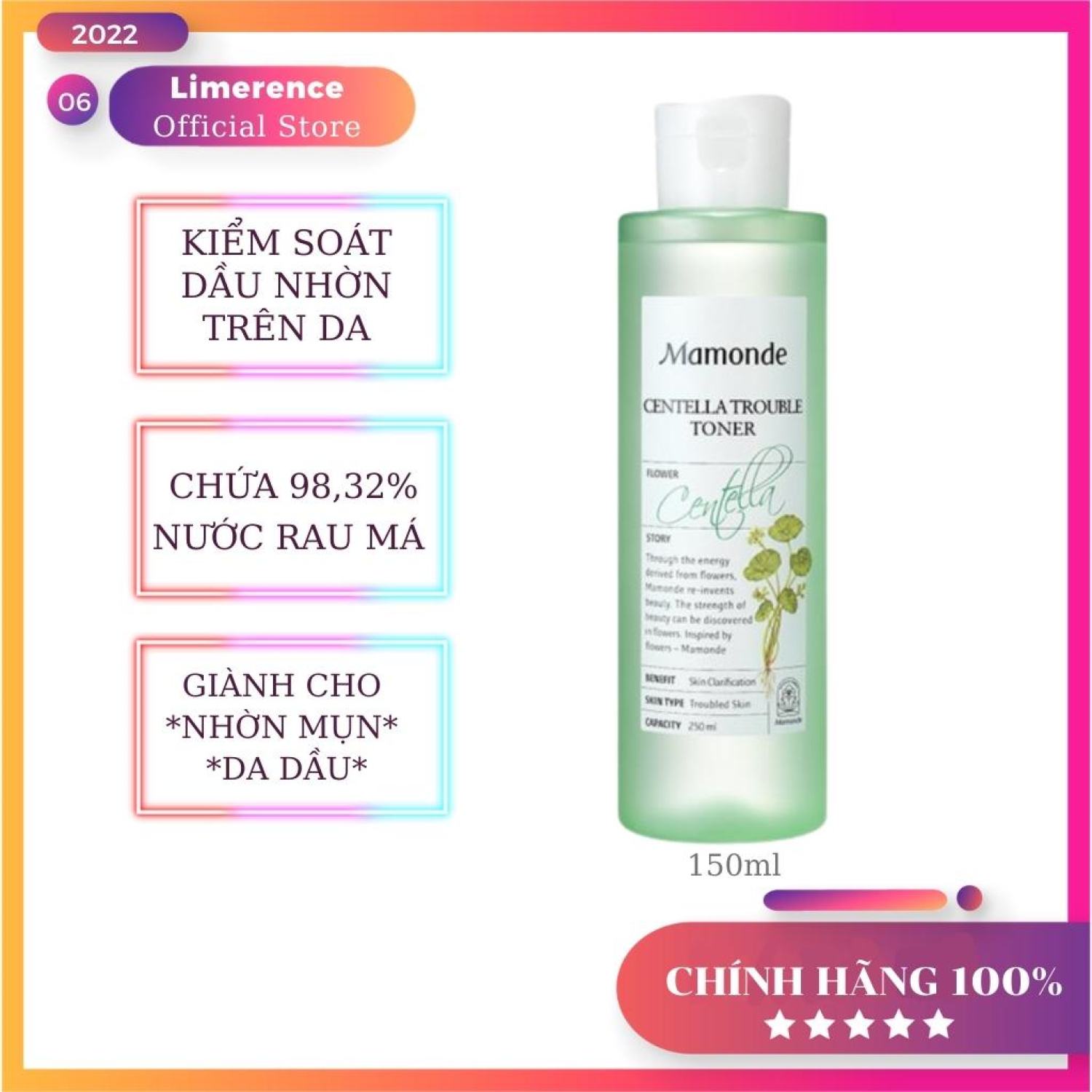 Nước hoa hồng rau má mamonde centella trouble toner 150ml