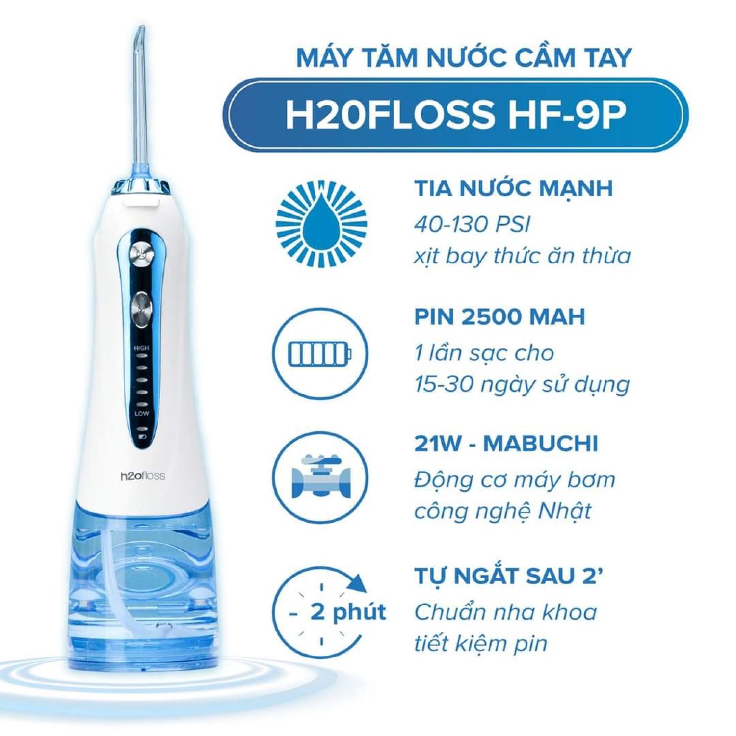 Máy tăm nước h2ofloss hf-6p hf-9p, hàng chính hãng, bảo hành 12 tháng