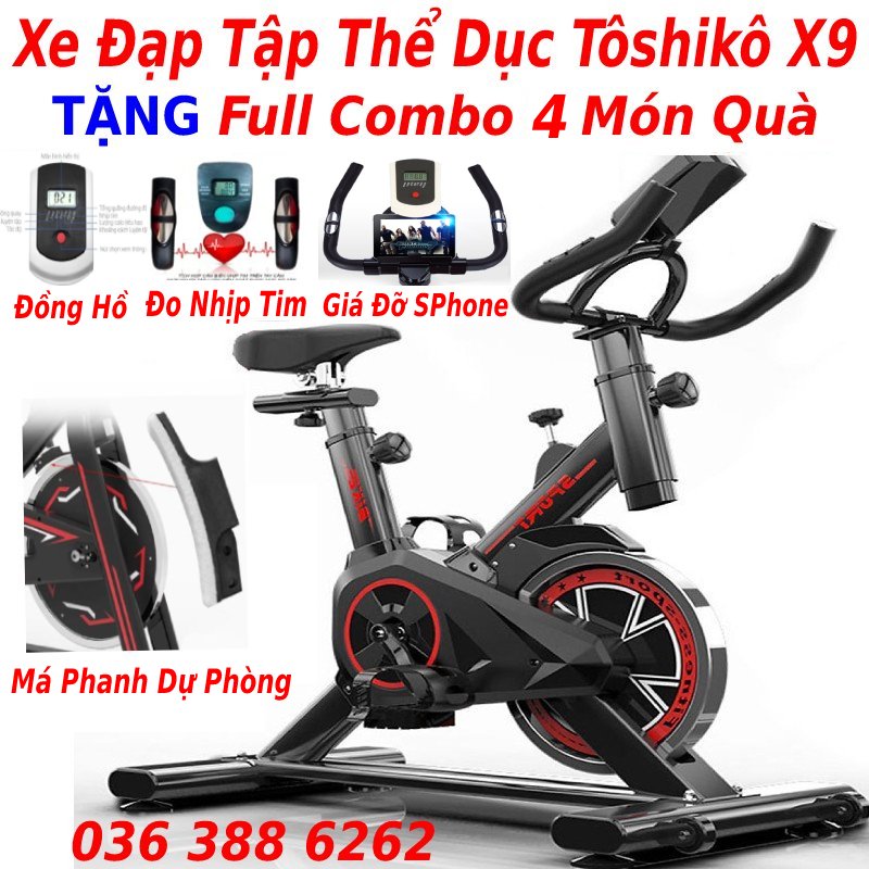 Xe đạp tập thể dục tập gym tại nhà Queen Sport X9 tặng má phanh dự phòng + giá đỡ smartphone - xe đạp tập thể dục Queen Sport x9 - xe đạp tập thể dục toshiko x9 tặng đồng hồ 6 chỉ số + cảm biến nhịp tim - bảo hành 3 năm