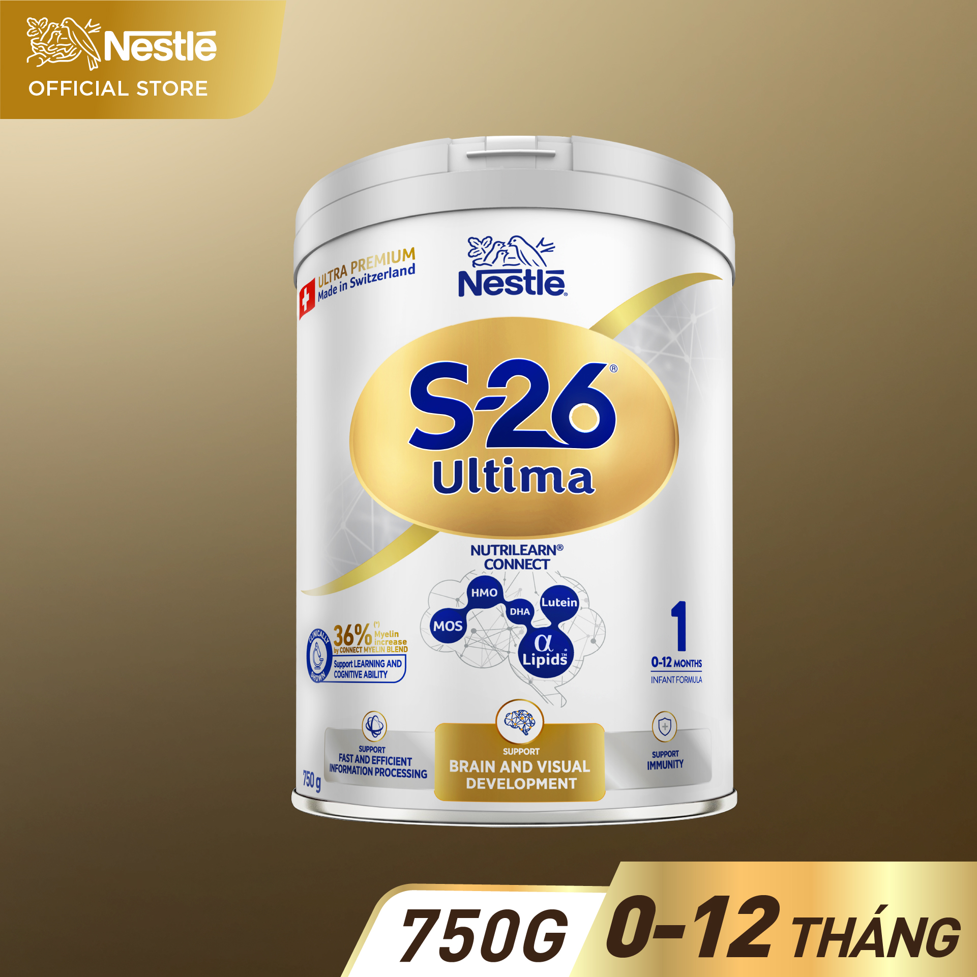 Sữa Bột S26 ULTIMA 1 750G với Sphingomyelin và DHA giúp tăng kết nối não bộ nhanh gấp 2.5 lần