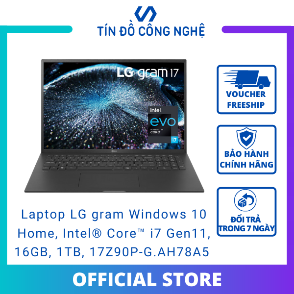 Laptop lg gram 17'', windows 10 home, intel® core™ i7 gen11, 16gb, 1tb, 16:10, 17z90p-g.ah78a5