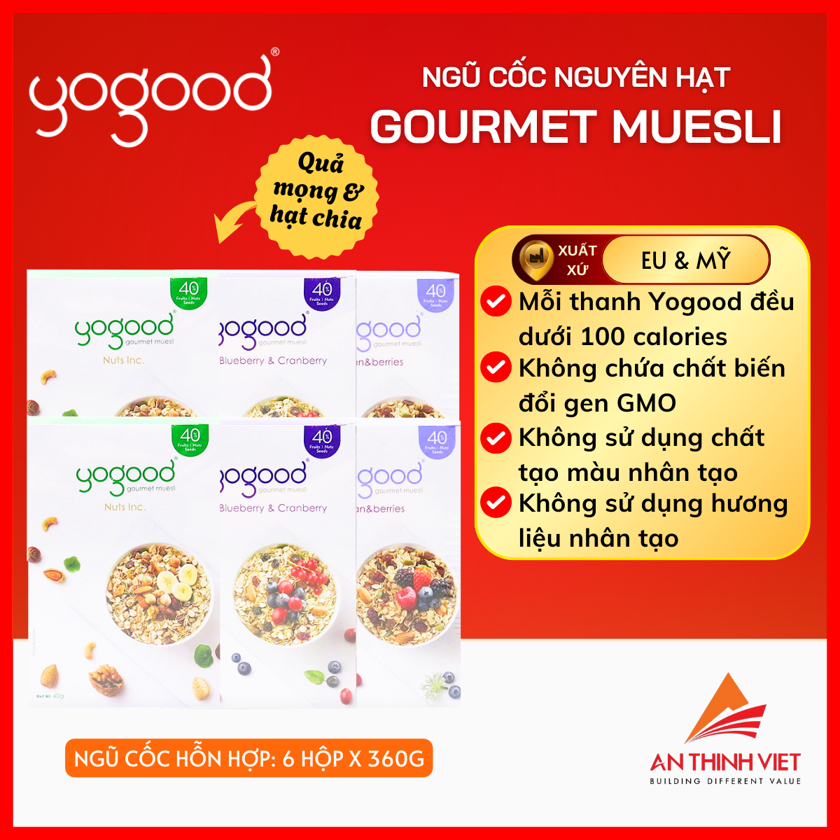 Pack 6 hộp 240gr - ngũ cốc ăn sáng nhiều hương vị gói nhỏ dễ mang đi tiện lợi sử dụng - yogood - nhập khẩu từ úc