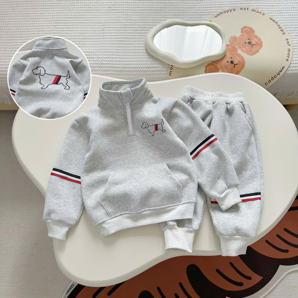 Becool Dog Printed Cotton Fleece Set for Children, Autumn-Winter Set for Children from 10-27Kg-Binbon Kids - 3