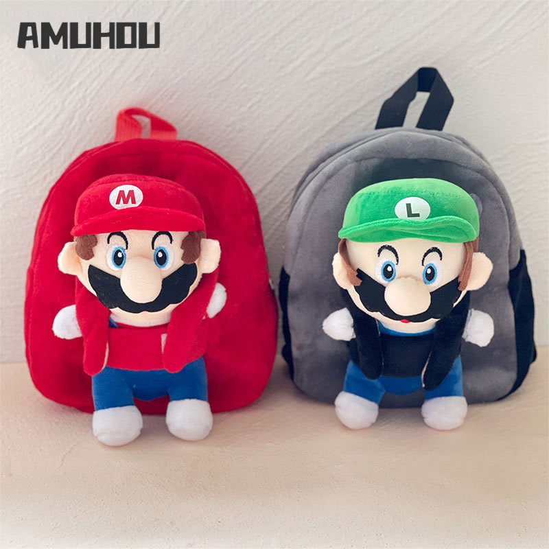 AMUHOU Super Mario Plush Doll Đồ chơi Ba lô Trẻ em Dễ thương Ba lô