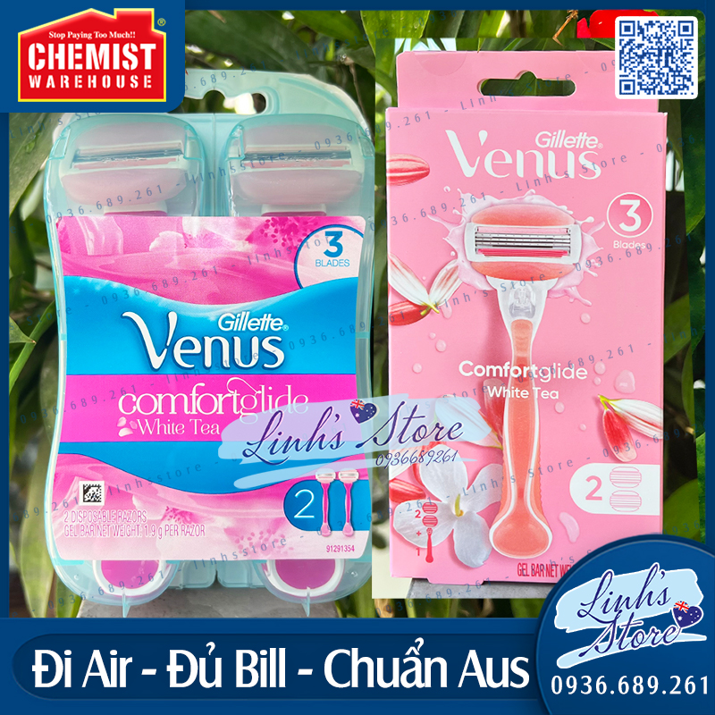 Dao cạo nữ 3 lưỡi Gillette Venus Comfort Glide White Tea + 2 Blade Refills 💙 linhsstore