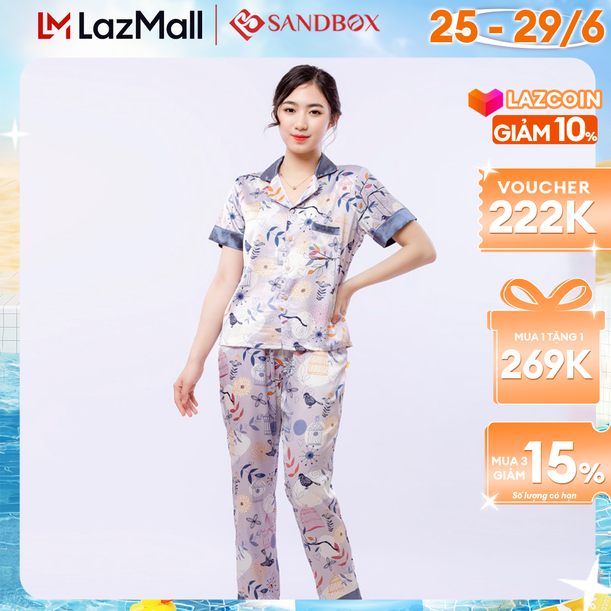 [MUA 2 GIẢM 5% mua 3 GIẢM 15%] Bộ Pijama Nữ SANDBOX Tay Ngắn, Quần Dài Chất Lụa Nhật Cao Cấp Mềm Mịn, Họa Tiết Thiết Kế Phối Màu - BPC22001
