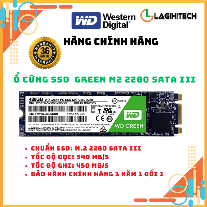 Ổ cứng SSD Western Digital Green M2 2280 SATA III model G3G0B mới 2023 Bảo