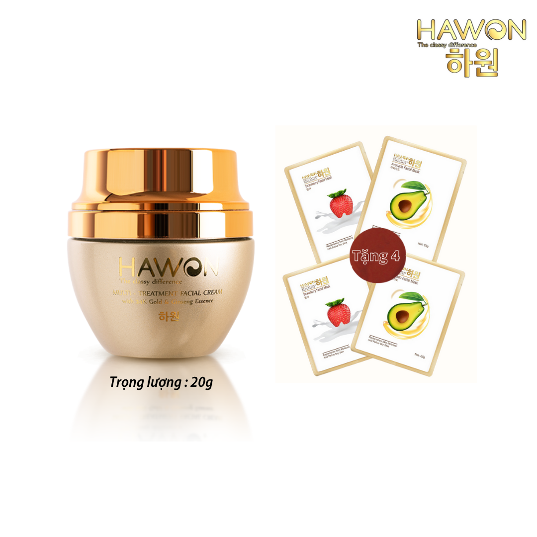 (Tặng 4 Mặt Nạ) Kem Face Tinh Chất Vàng Nhân Sâm Nâng Tone Cao Cấp HAWON - 20g