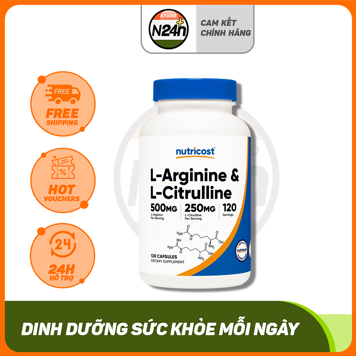 Nutricost L-Arginine L-Citrulline 750MG Viên Uống Hỗ Trợ Tăng Sức Mạnh