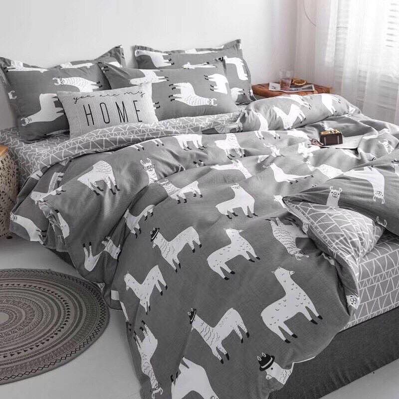 Bộ Chăn Ga Gối Cotton Poly - Hươu Xám ( 1 Drap + 2 Vỏ Gối Nằm + 1 Vỏ Chăn ) Tiệm Nhà Cá