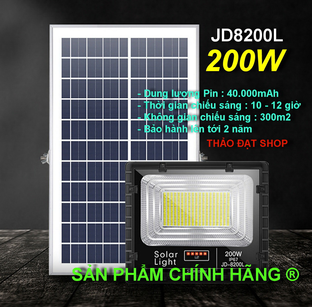 ĐÈN PHA NĂNG LƯỢNG MẶT TRỜI CHÍNH HÃNG JINDIAN JD-8200L (200W). SHOP THẢO ĐẠT