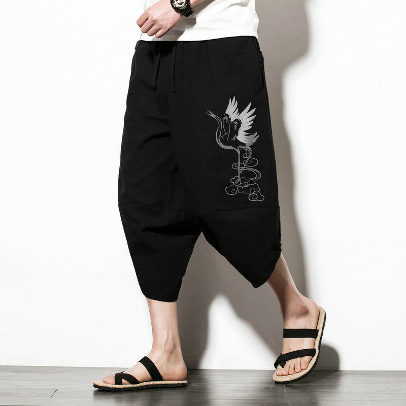 Quần jogger nam in hạc chất liệu thô đũi