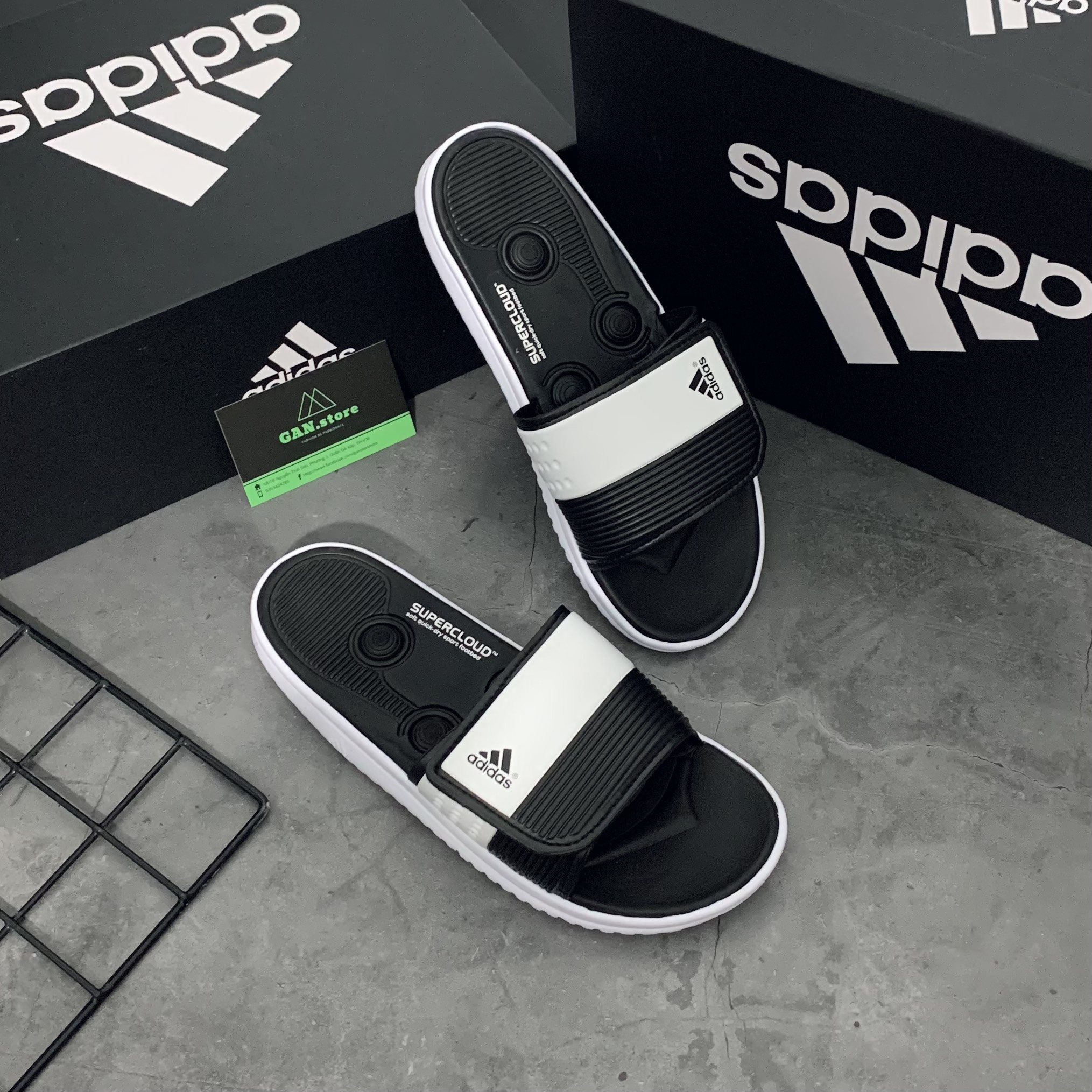 Dép adidas nệm rc đen trắng - chuẩn chỉ full box