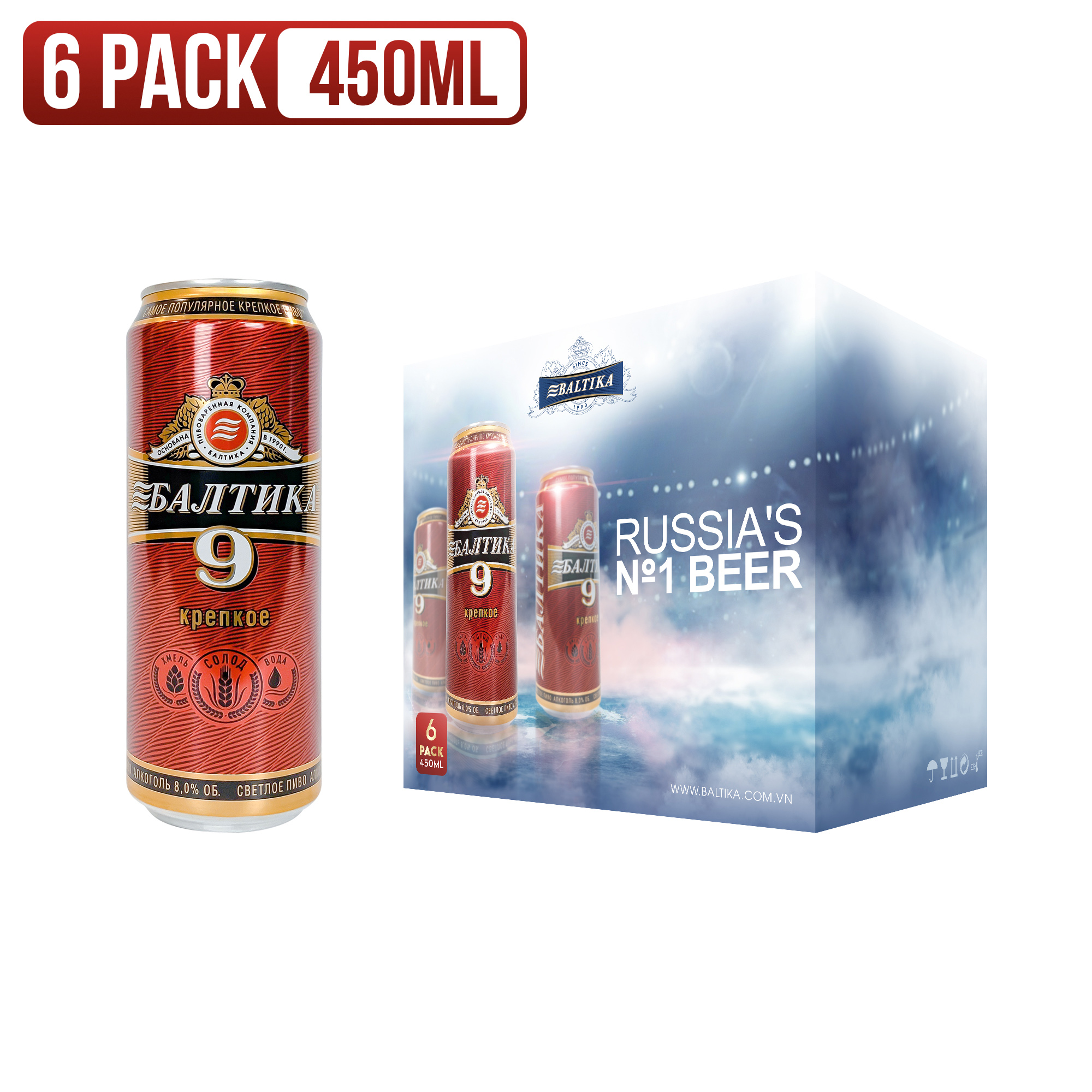 Bia Baltika số 9 - 450ml/lon, lốc 6 lon