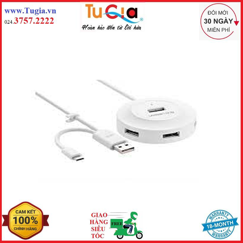 Hub usb 2.0 to 4 port usb hỗ trợ thêm 1cổng otg ugreen 20271-15cm hàng chính hãng