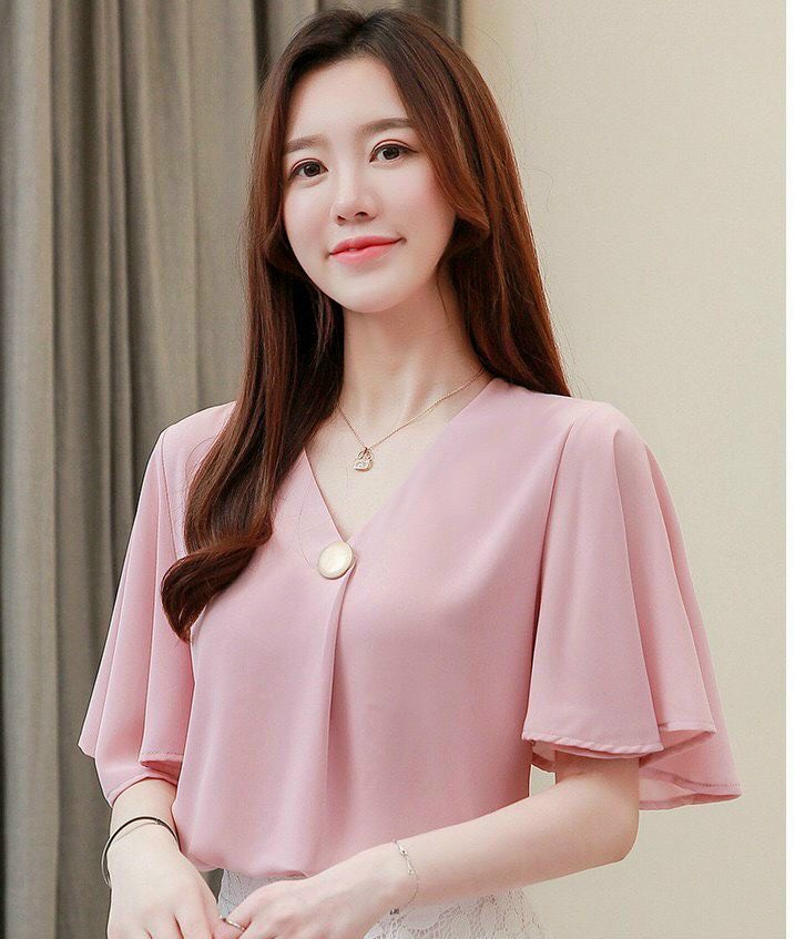 Áo kiểu nữ phối nút tay nhiều màu fullsize