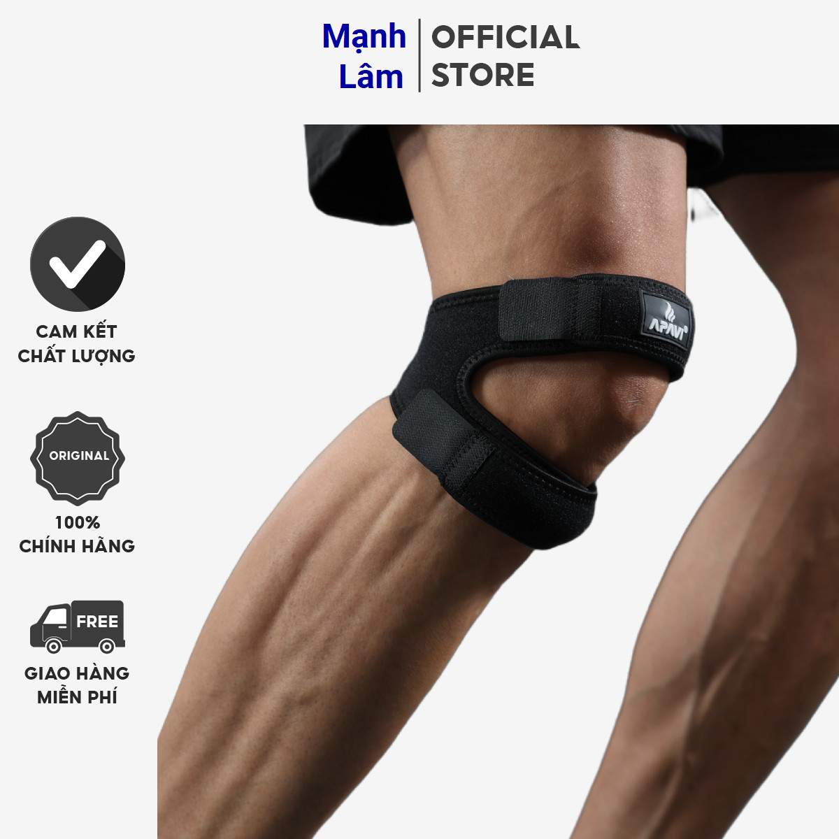 Băng gối dán, băng đầu gối Apavi AH-302 cao su tổng hợp, đệm Silicone dây chằng gối, freesize, cố định, bảo vệ đầu gối