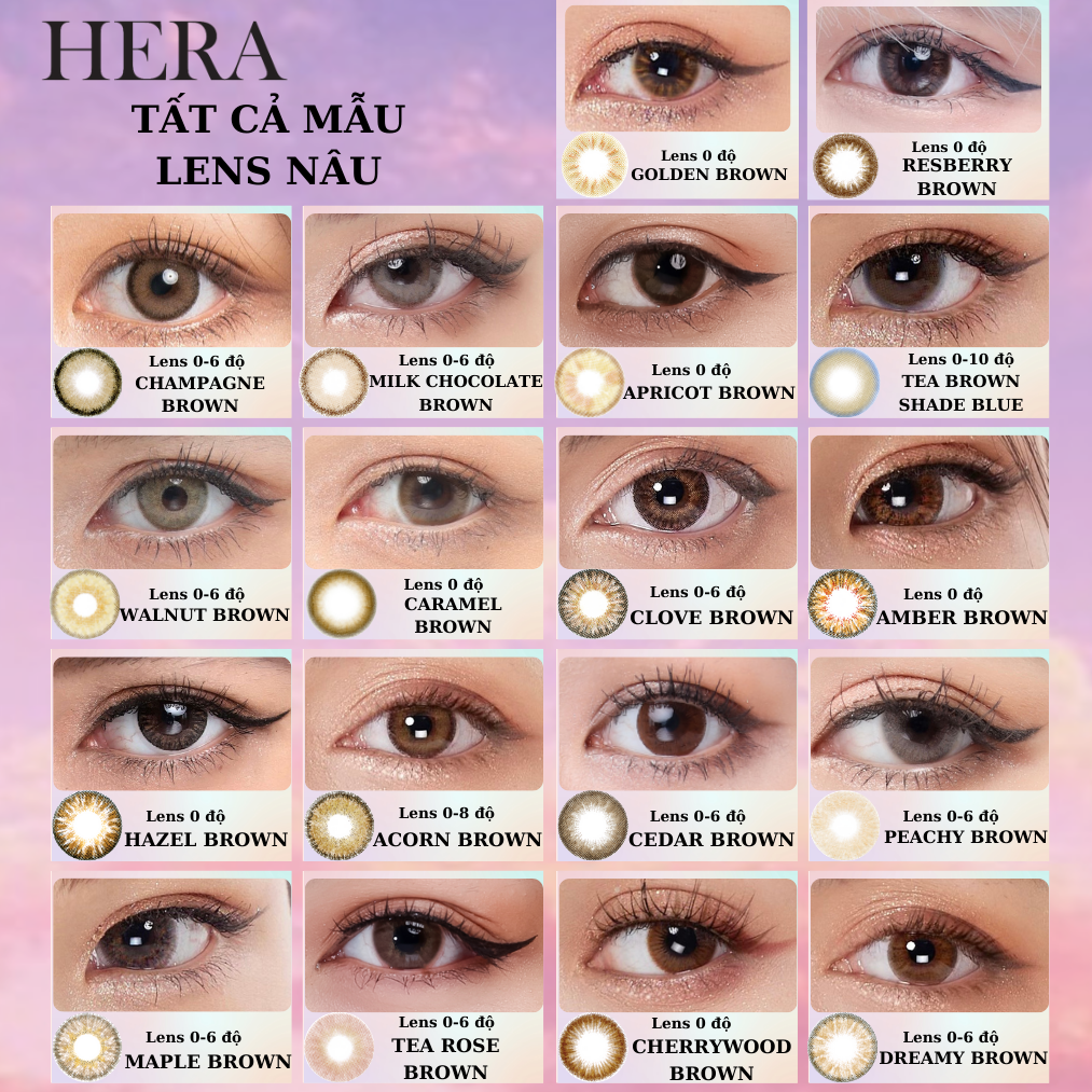 Kính áp tròng nâu hổ phách ktb brown 0 - 6 độ hera lens