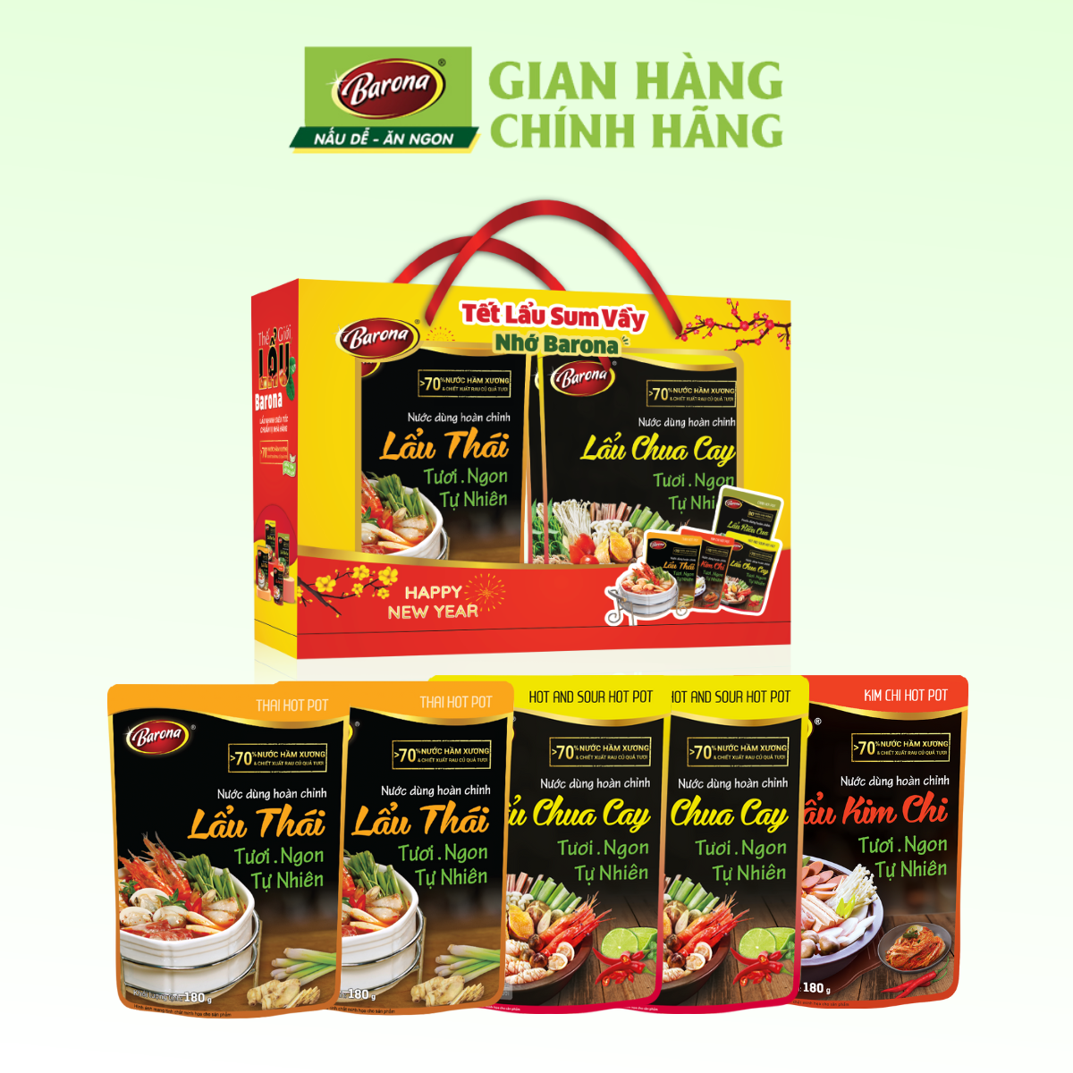 Combo 2 gói lẩu thái, 2 gói lẩu chua cay, 1 gói lẩu kim chi