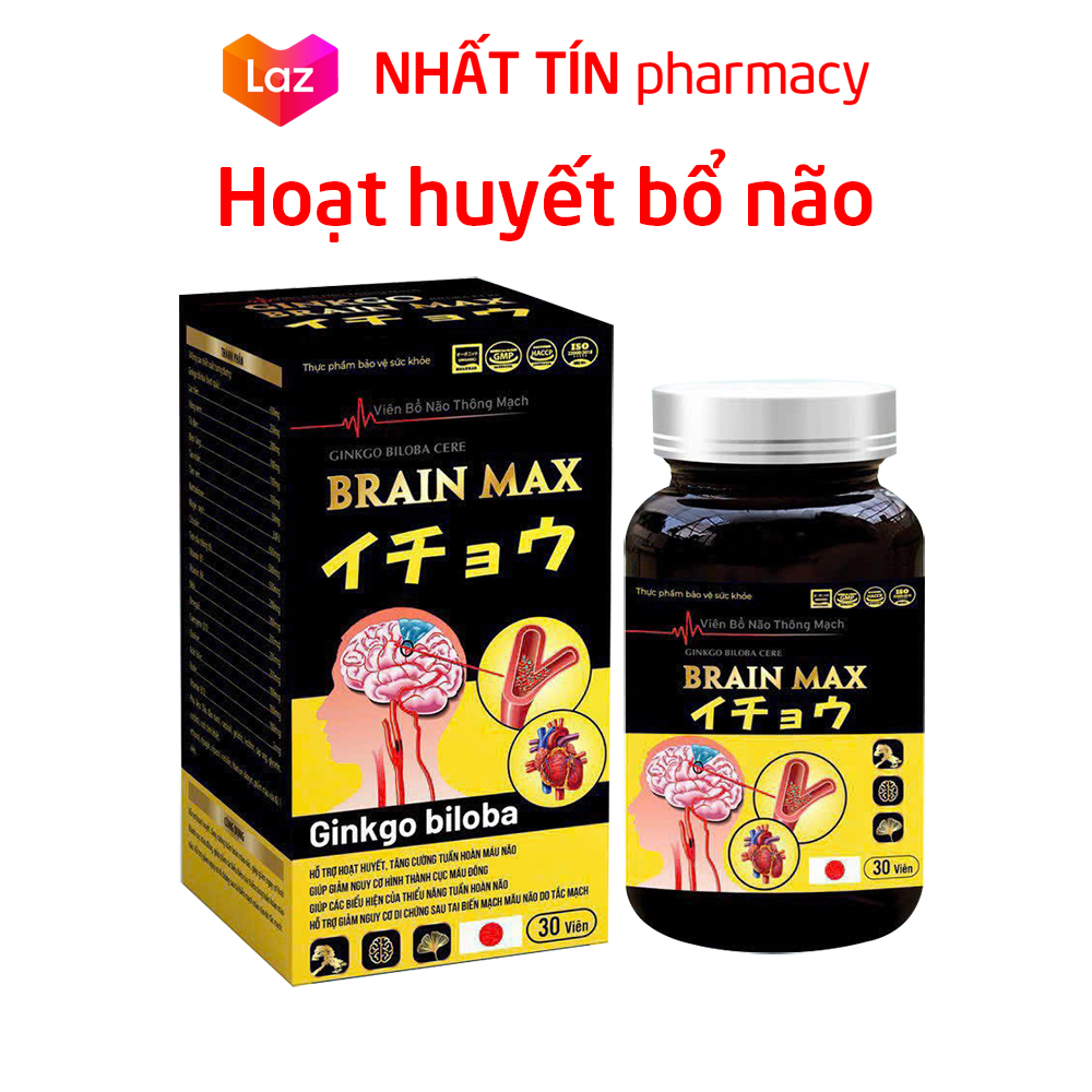 Viên bổ não thông mạch Ginkgo Biloba Cere Brain Max làm tan huyết khối, giảm di chứng sau tai biến - hộp 30 viên