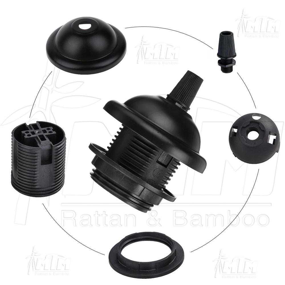 Đui đèn vành E27 gắn lồng đèn, chao đèn gỗ, đèn mây tre thả trang trí.