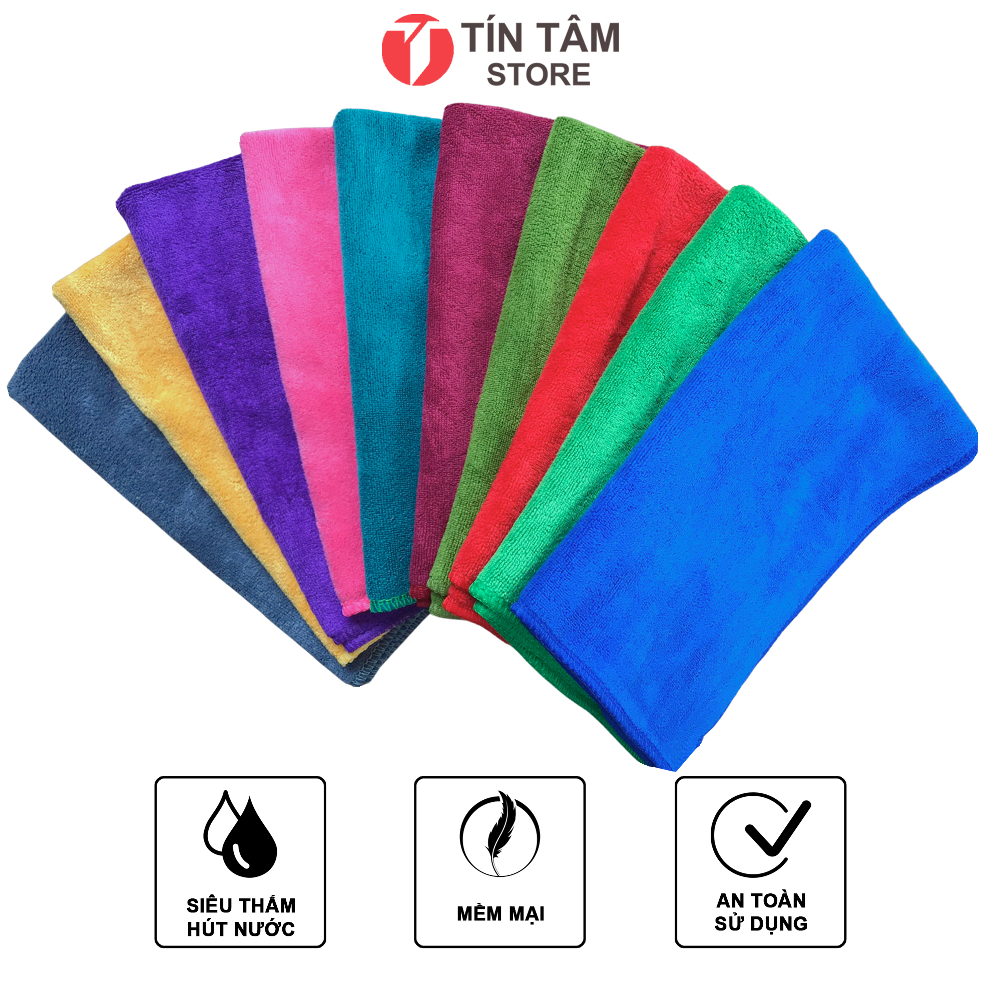 Combo 10 khăn lau mặt kích thước 30x50cm, khăn lau đa năng chất liệu microfiber siêu thấm hút