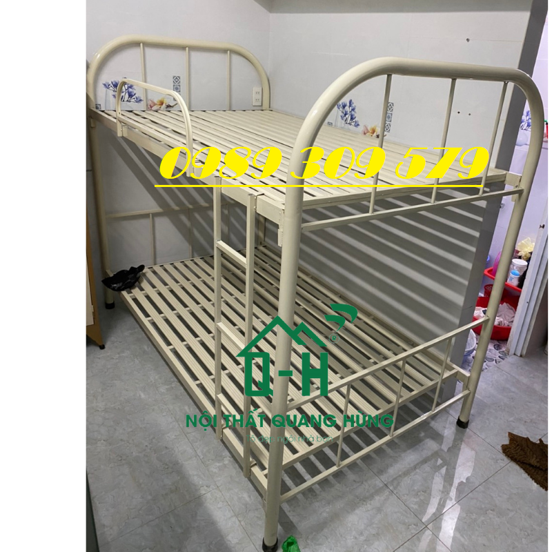 Giường tầng sắt ống tròn cao cấp - giường ngủ gia đình 2 tầng hcm
