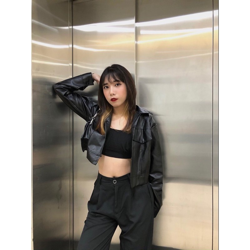 Áo khoác da dáng bomber dài tay 🦋 áo jacket nữ dáng ngắn cúc bấm
