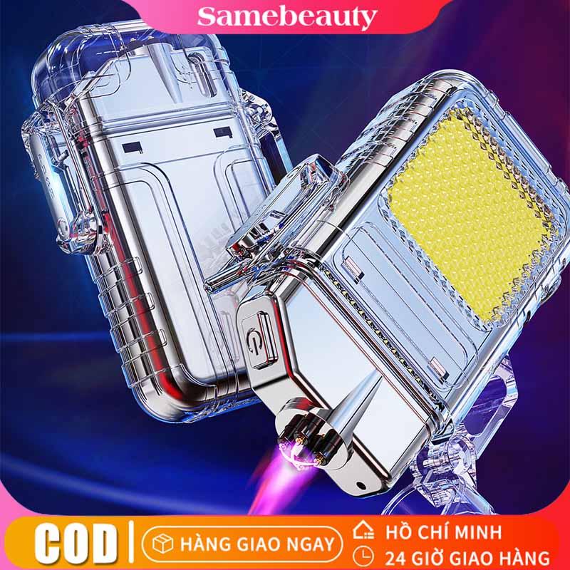 Bật lửa điện tử có thể sạc lại, đèn pin plasma chống thấm nước và vỏ trong suốt chống gió có màn hìn