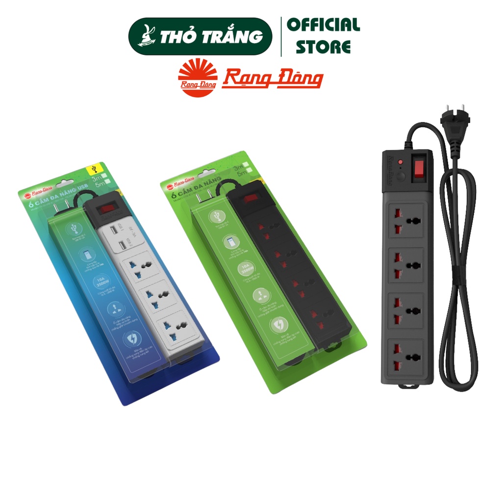 Ổ cắm kéo dài usb, đa năng, chống giật rạng đông dây 3m 5m