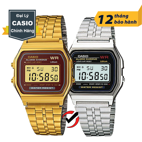 Đồng hồ nam nữ chính hãng casio anh khuê dây kim loại a159 mạ vàng - màu bạc a159wa-n1df và a159wgea-5df