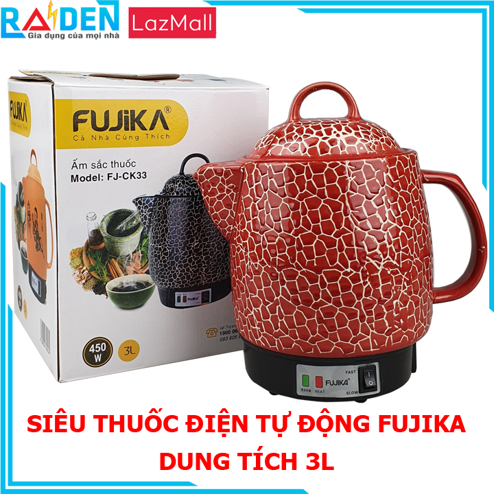 Siêu Sắc Thuốc 3L Tự Động Fujika Gốm Sứ Bát Tràng Lòng Ấm Tráng Men Chịu Nhiệt Cao- Hàng Chính Hãng (Nhiều Màu Lựa Chọn)