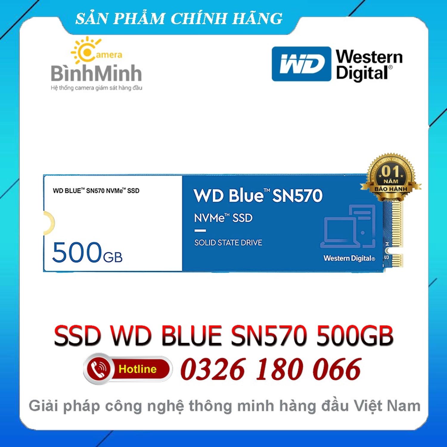 Ổ Cứng SSD 500GB WD Blue SN570 NVMe M2 PCIe Gen 3 x4 2280 (WDS500G3B0C) - BH 5 Năm