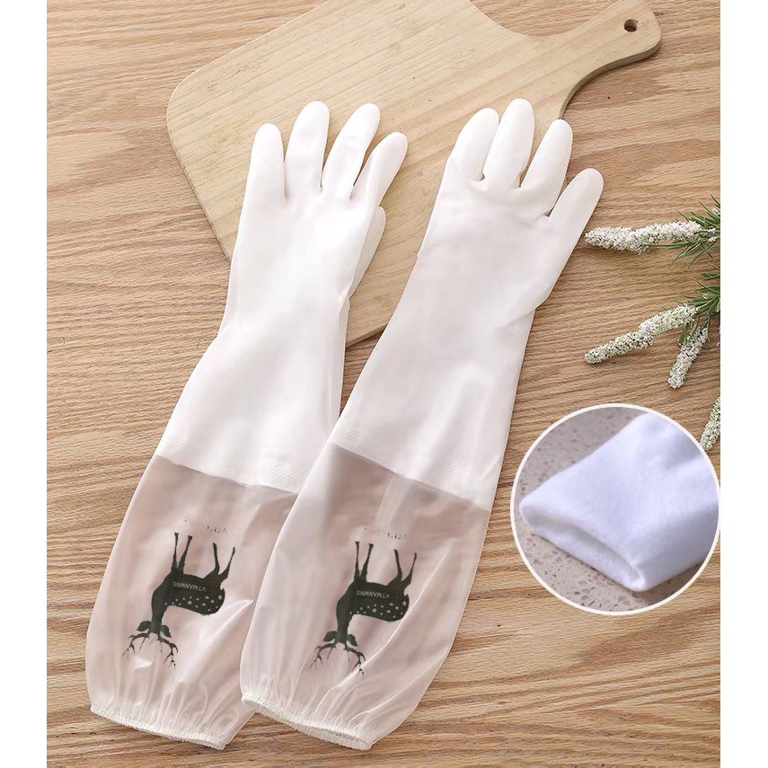GĂNG TAY CAO SU SIÊU DAI SIÊU BỀN LOẠI DÀI - LÓT NỈ- CÓ CHUN CHỐNG TỤT