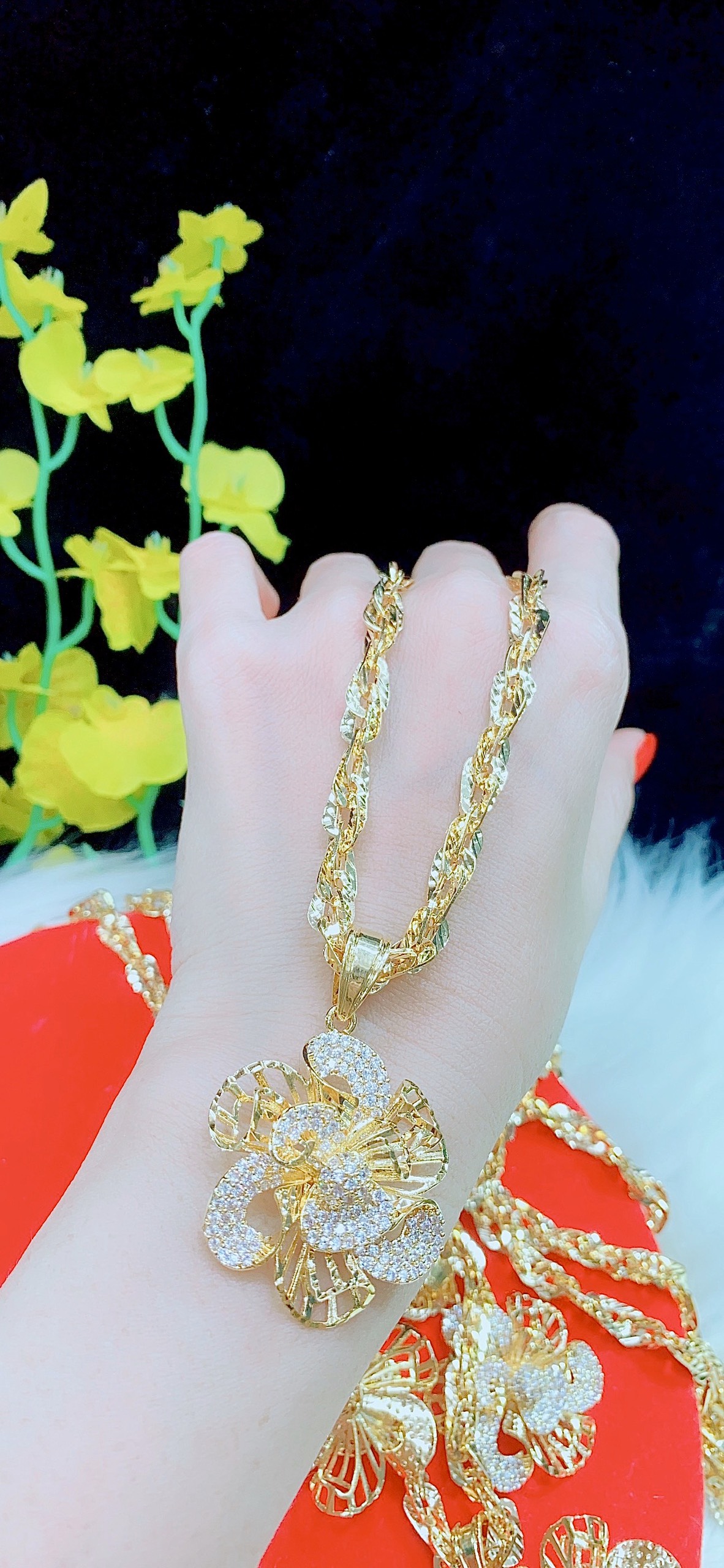 Dây Chuyền & Mặt Hoa Xoáy Cao Cấp - Sáng Như Vàng Thật Givishop - D170560 - ( Cam Kết Không Đen, Không Ngứa, Chất Liệu Bạc Pha Hợp Kim Cao Cấp ) - day chuyen vang 18k nu dep, mau day chuyen vang, day chuyen vang nam dep