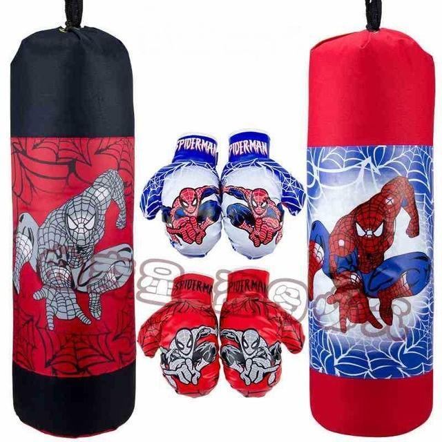 Bộ túi đấm Boxing và 2 găng tay hình Người Nhện Man làm bằng chất liệu da mềm và bông gòn an toàn cho bé khi chơi Ợ LỚN GIÁ SỈ